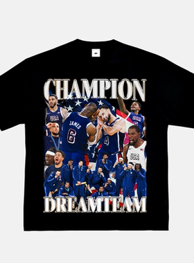 MUC球星人像印花美式高街重磅纯棉短袖t恤小领口篮球运动上衣