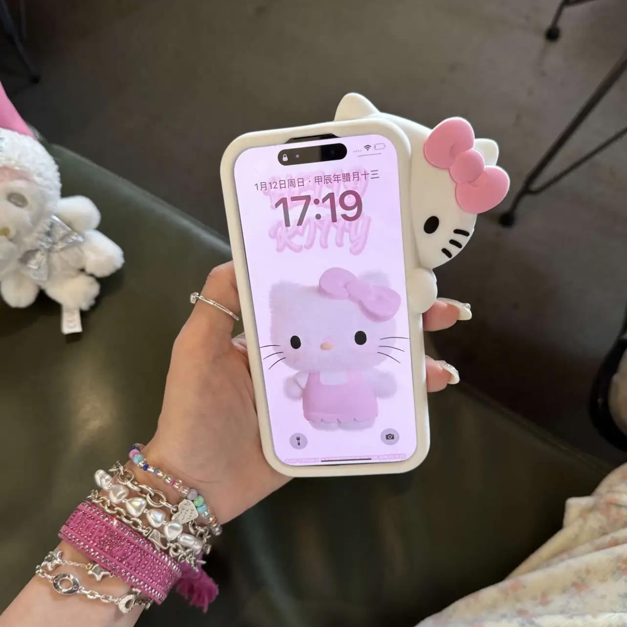 ins风立体硅胶蝴蝶结半脸Kitty适用iPhone16系列手机壳苹果15Promax创意苹果14Pro小众13Prom