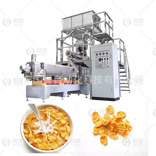 早餐谷物圈玉米大米片加工设备双螺杆休闲膨化食品生产线