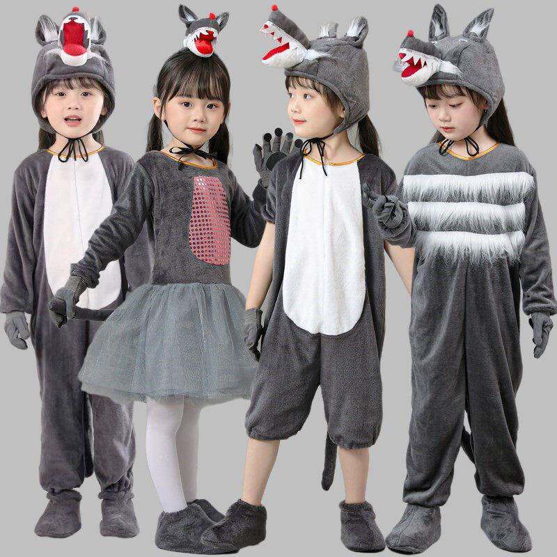 儿童大灰狼演出服 幼儿园动物表演服卡通风格大灰狼兔子演出服装