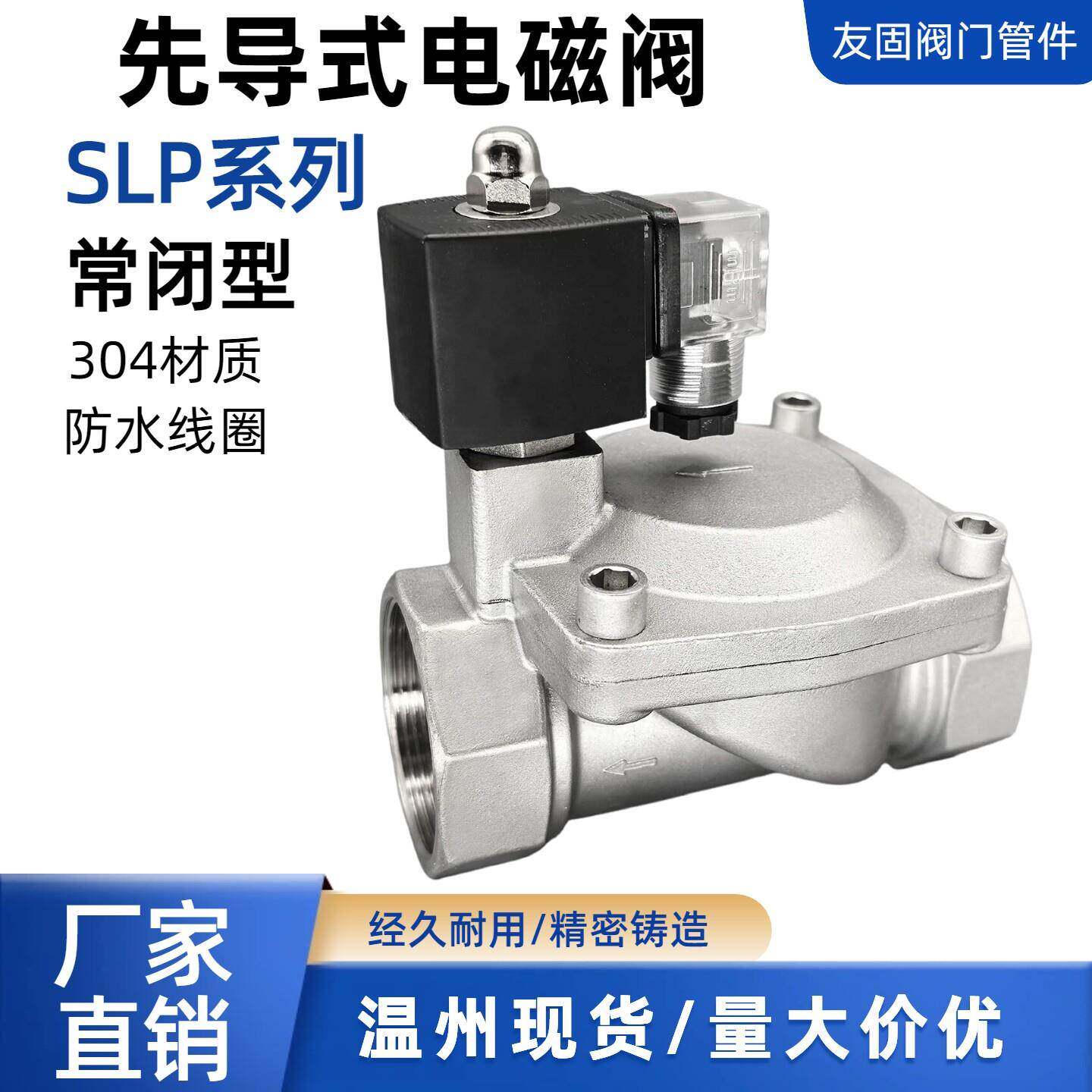 SLP-16P电磁阀220v24v不锈钢耐高压1.6MPa先导式水阀进水消防气阀
