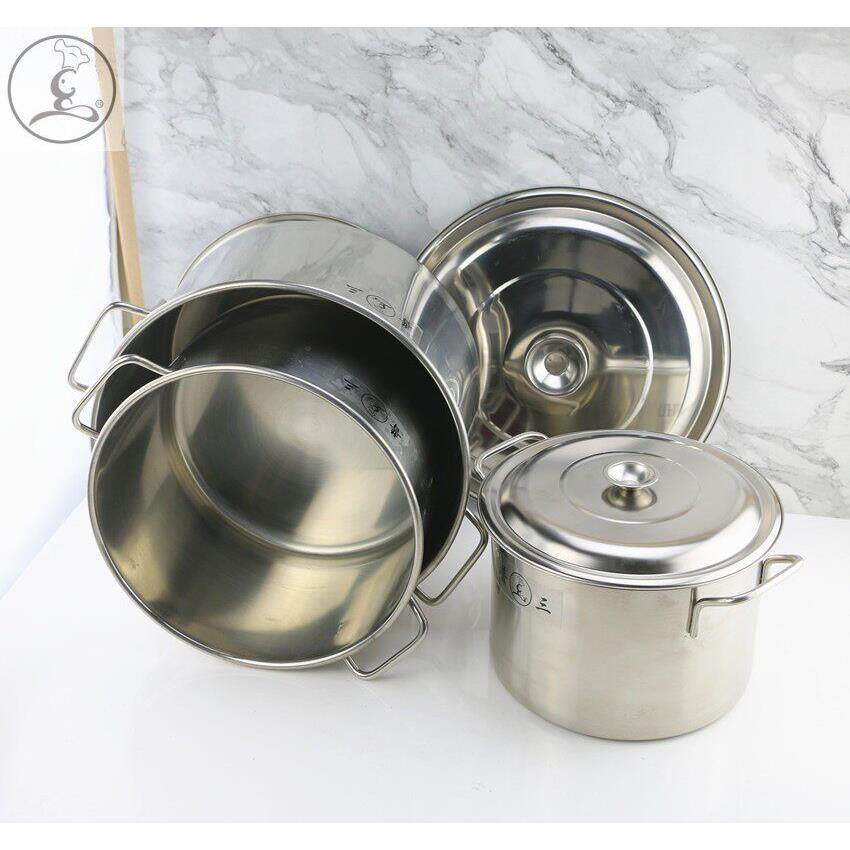 特厚耐烧不锈钢商用矮身汤锅卤锅汤煲粥锅25-60规格白钢汤粉面锅