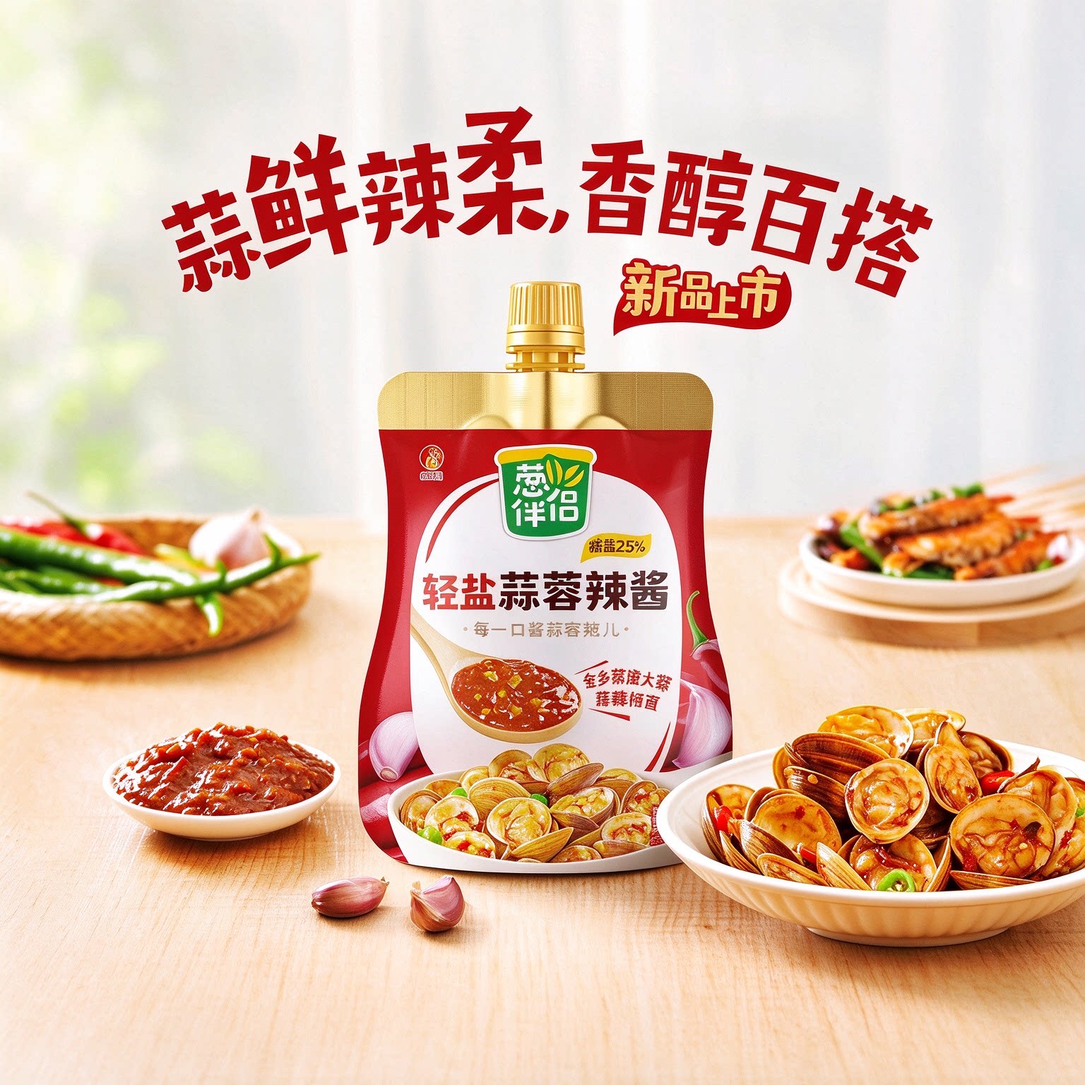葱伴侣轻盐蒜蓉辣酱袋装260g辣椒酱拌面火锅下饭酱蒜香浓郁调味料