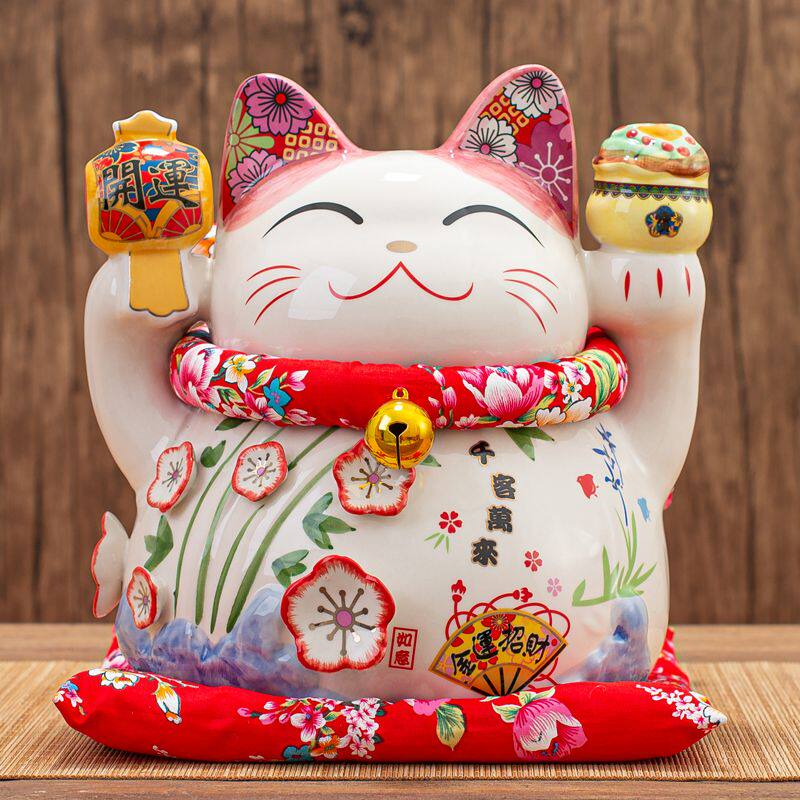 招财猫小摆件店铺开业礼品收银台前台日式装饰陶瓷存钱罐新款2023