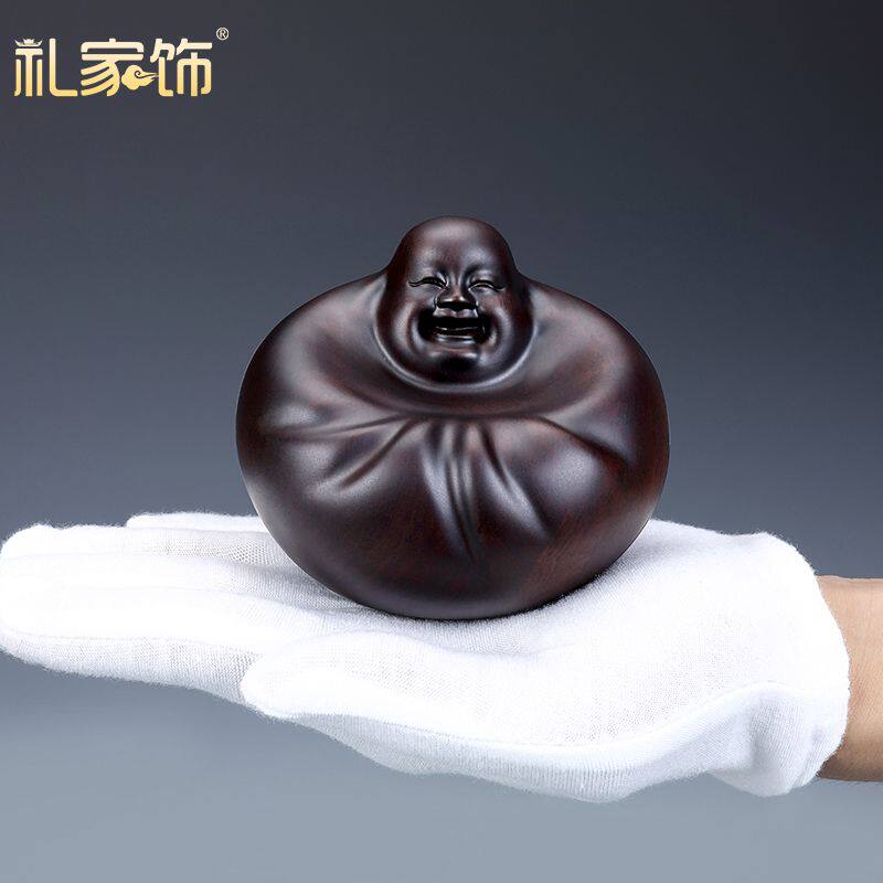 黄泉福大师木雕黑檀木工艺品摇钱佛招财弥勒佛摆件开业礼品大肚佛