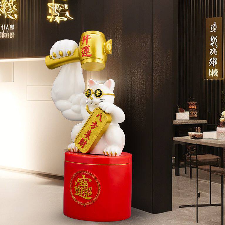 肌肉财神招财猫落地摆件健身房装饰品店铺开业乔迁礼品玻璃钢雕塑