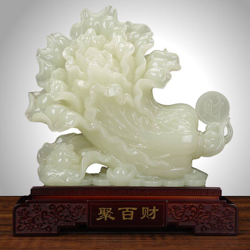玉石白菜摆件聚百财家居客厅玄关酒柜装饰办公室店铺乔迁开业礼品