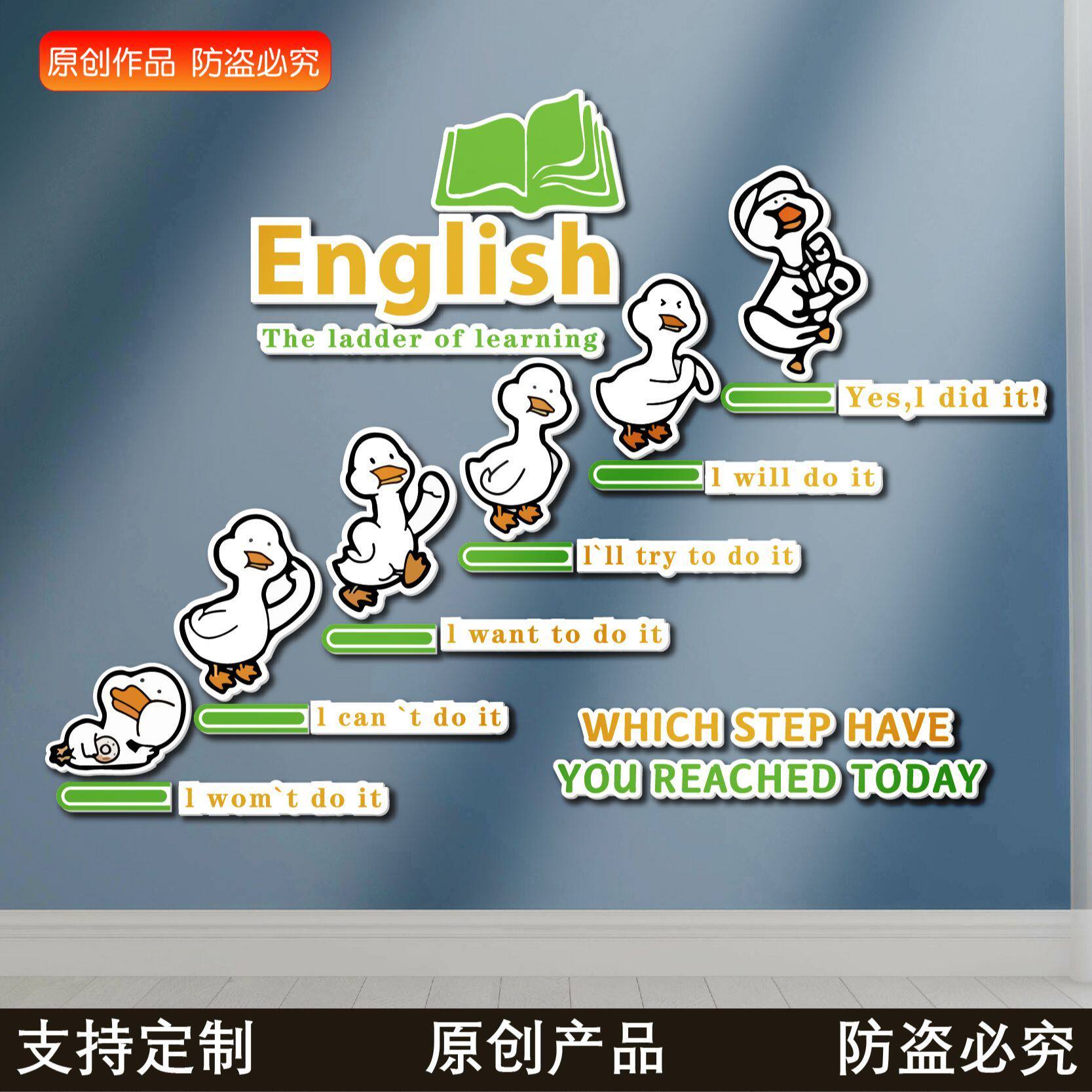 英语教室布置装饰幼儿园环创励志标语墙培训机构辅导班级文化墙贴