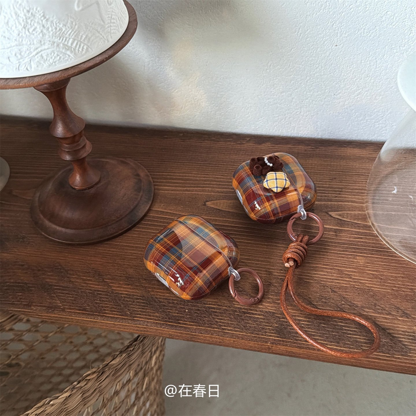 韩系经典格纹小熊星星挂绳