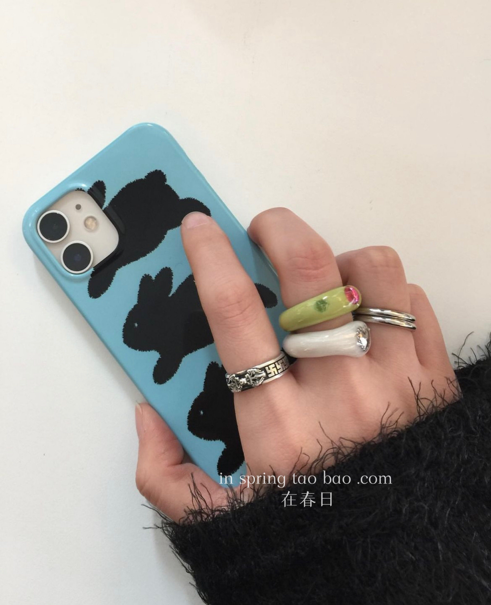 韩国ins菲林蓝色三只兔兔手机壳17promax/13适用苹果14/11/12硬壳iPhone14pro新款16promax全包15promax,3C数码配件,手机保护套/壳,淘宝优惠券,粉丝福利购,淘宝优惠卷