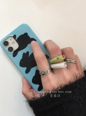 韩国ins菲林蓝色三只兔兔手机壳17promax/13适用苹果14/11/12硬壳iPhone14pro新款16promax全包15promax