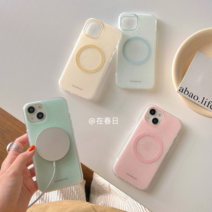 13情侣 iPhone13pro春天15手机壳16promax 在春日ins纯色薄荷绿泼墨双层印花磁吸手机壳适用17promax 14新款