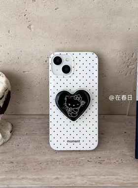 韩系ins双层白色波点恶魔Kitty支架手机壳适用于苹果17promax/14新款iPhone15pro女15保护壳14promax/16pro