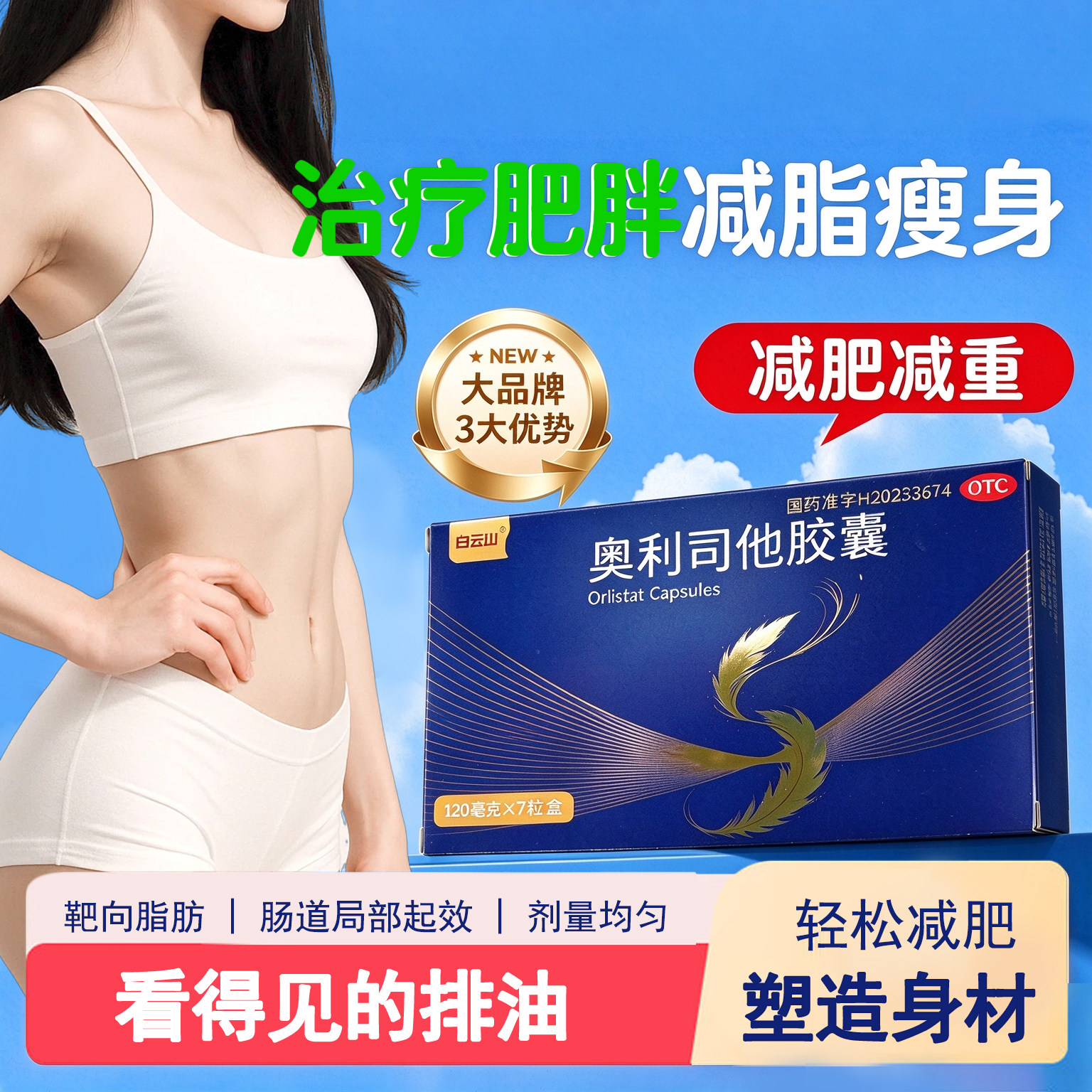 白云山奥利司他减肥胶囊120mg正品旗舰店减脂排油减重减肥瘦身药