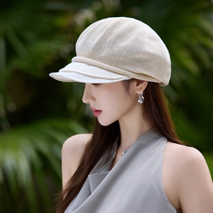 复古八角帽女春夏季韩版宽檐显脸小米白色贝雷帽透气遮阳防晒帽子