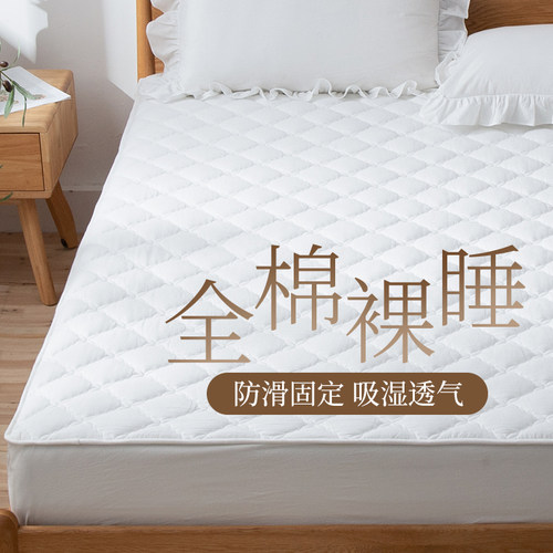 床笠加厚夹棉全棉水洗棉床罩单件白色防滑固定纯棉冬季保暖床垫套 - 封面