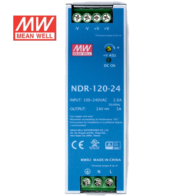 明纬24V电源120W NDR-120-24 导轨式 220V转24V直流稳压 台湾品牌