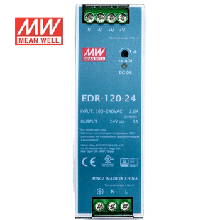 明纬24V电源120W EDR-120-24 导轨式 220V转24V直流稳压 台湾品牌