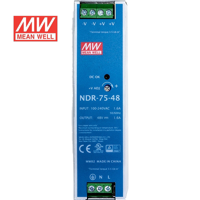明纬48V电源75W NDR-75-48 导轨式 220V转48V直流稳压 台湾品牌