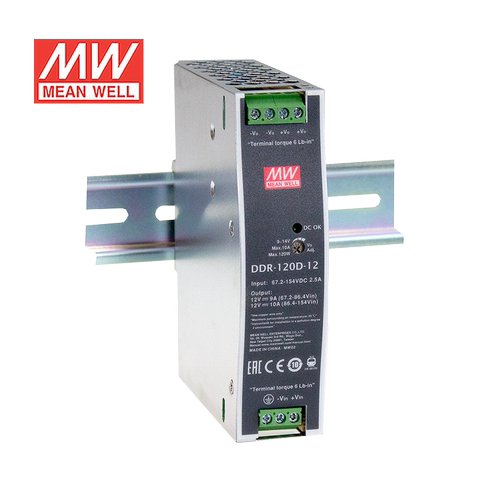 明纬12V变12V导轨电源120W DDR-120A-12 2:1宽输入铁路ITE安规