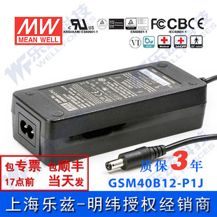 GSM40B12 医疗级 P1J台湾明纬40W12V电源适配器直流稳压3.34A两插