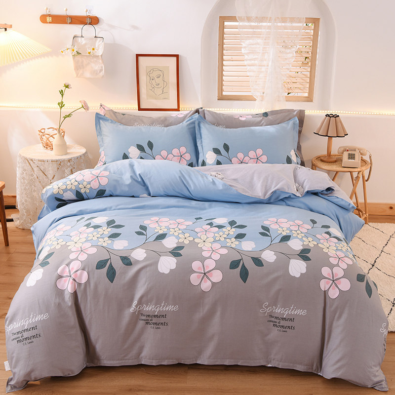 床上用品100%纯棉四件套全棉床单被套4件套斜纹学生宿舍1.8床床笠