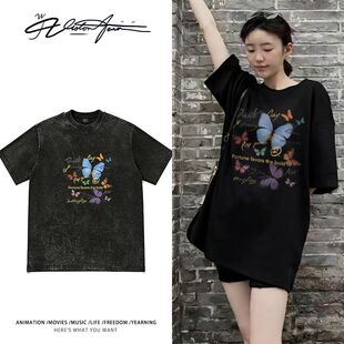 乘风2026张月私服同款纯棉水洗做旧重磅短袖T恤男女夏季宽松潮