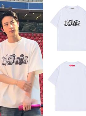 bts巡演金硕珍同款穿搭短袖T恤2026新款白色男女纯棉上衣打底衫