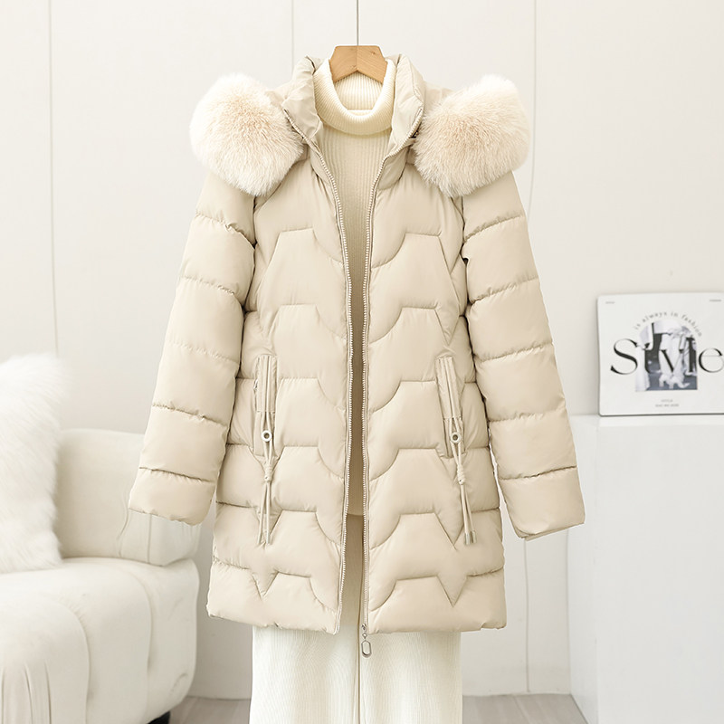 可拆卸帽加绒棉服女2025冬季新款时尚棉袄修身中长款棉衣加厚外套
