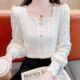 加绒方领蕾丝打底衫 长袖 女春秋2025秋装 洋气内搭小衫 上衣 新款 韩版