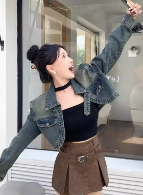 复古港风牛仔外套女春秋新款设计感街头休闲宽松百搭短款夹克上衣