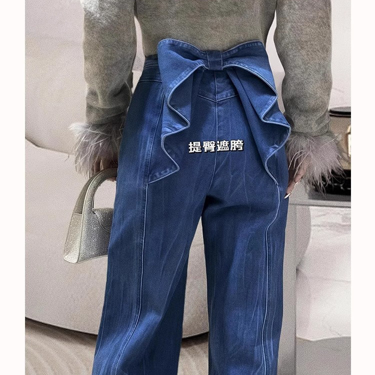 美式小众设计感后背蝴蝶结牛仔裤女2025春季新款高腰阔腿直筒裤子,女装/女士精品,牛仔裤,淘宝优惠券,粉丝福利购,淘宝优惠卷