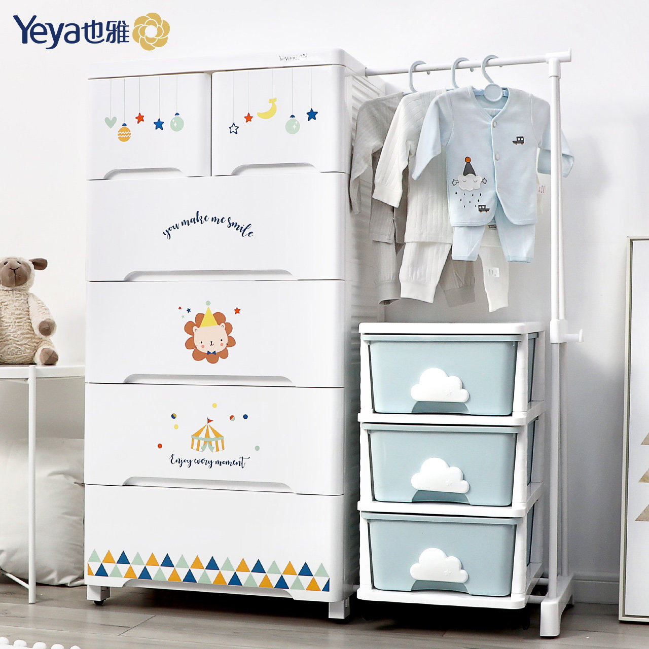 也雅儿童斗柜多层抽屉式收纳柜宝宝卧室卡通印花储物柜带轮子无味,住宅家具,儿童斗柜,淘宝优惠券,粉丝福利购,淘宝优惠卷
