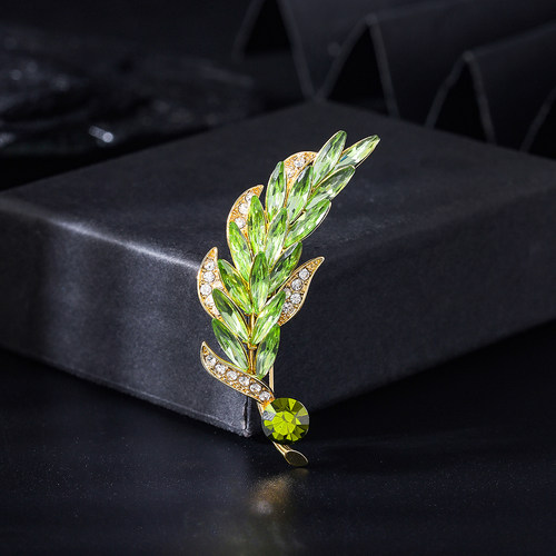 简约清新绿色水晶玻璃麦穗胸针领口防走光别针高级感礼服配饰胸花