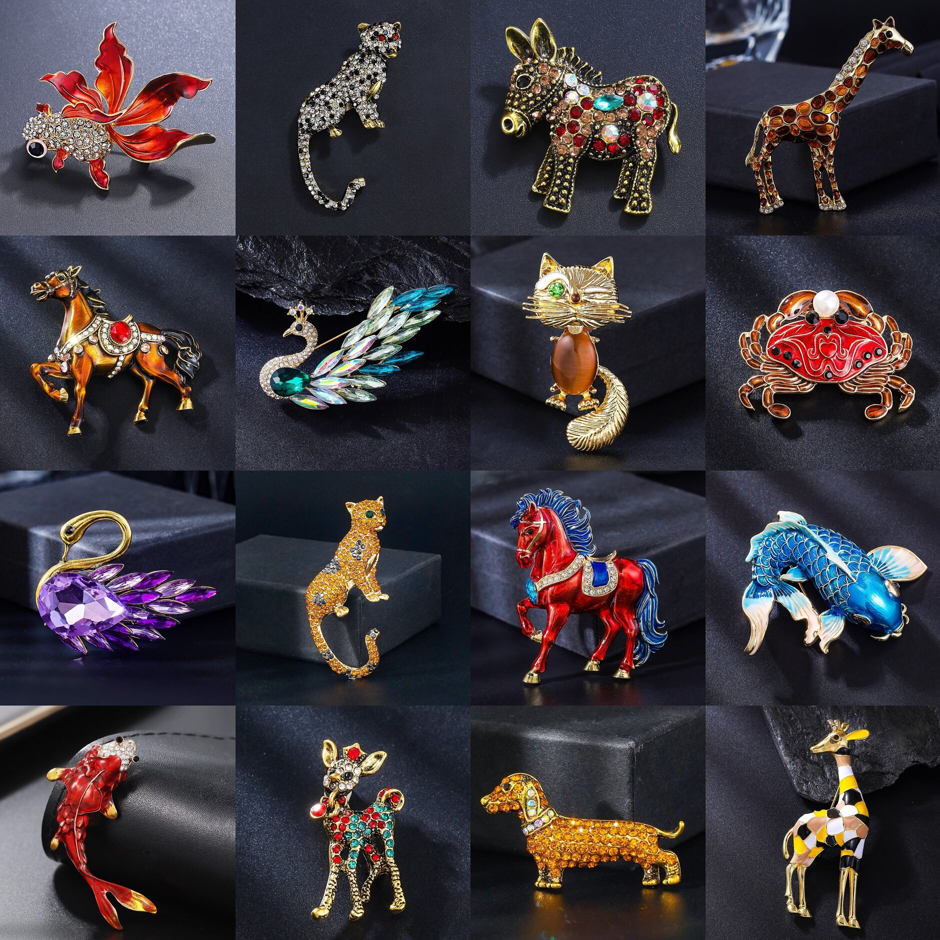 欧美跨境热销高档动物西装胸针男女个性时尚百搭合金镶钻服饰领针