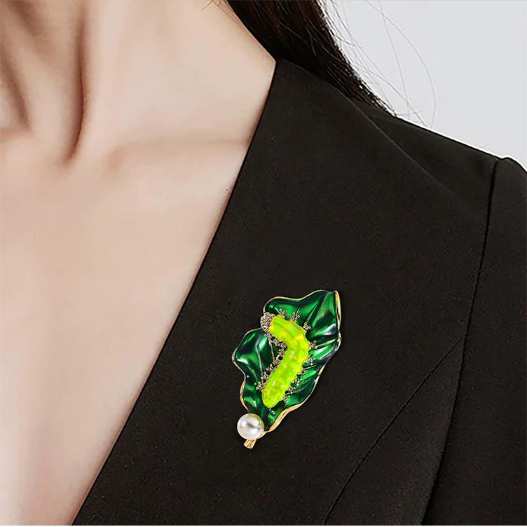 创意设计树叶虫子胸针精致滴油水钻立体虫子西装胸花别针金属质感