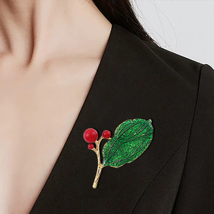 清新森系植物胸针合金滴油红果绿叶服装 胸花 配饰别针精致时尚 西装