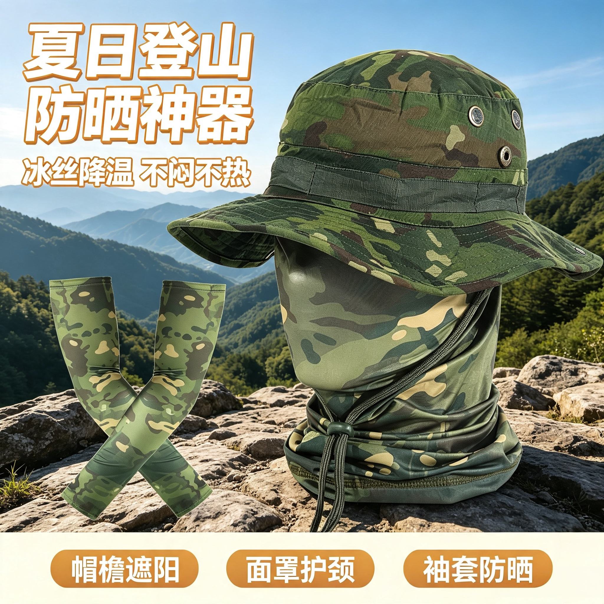 迷彩冰丝防晒透气袖套男士