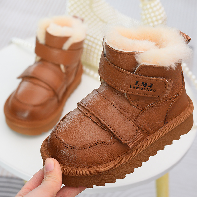 儿童雪地靴真皮女童雪地棉防水头层牛皮男童棉靴子保暖大棉鞋童鞋