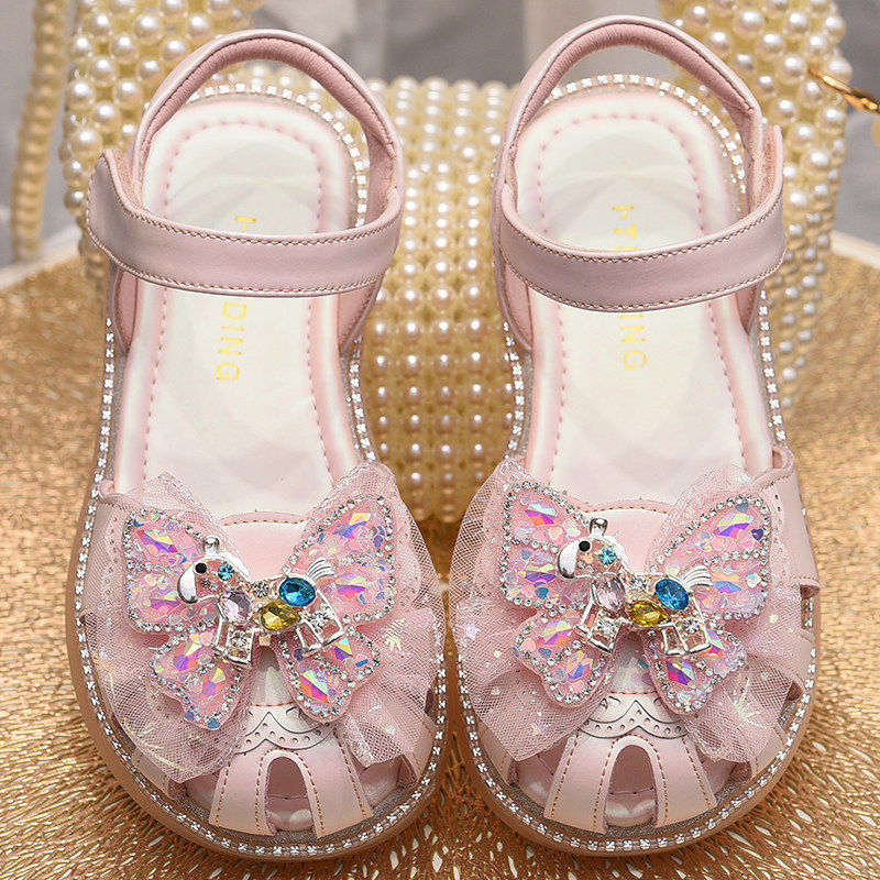 女童凉鞋儿童包头公主鞋2026夏季新款防滑童鞋女孩真皮蝴蝶软底鞋