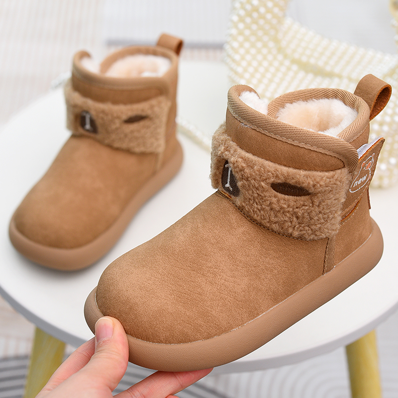 儿童加绒保暖大棉鞋冬季女童加厚雪地靴2025新款童鞋男童冬靴短靴