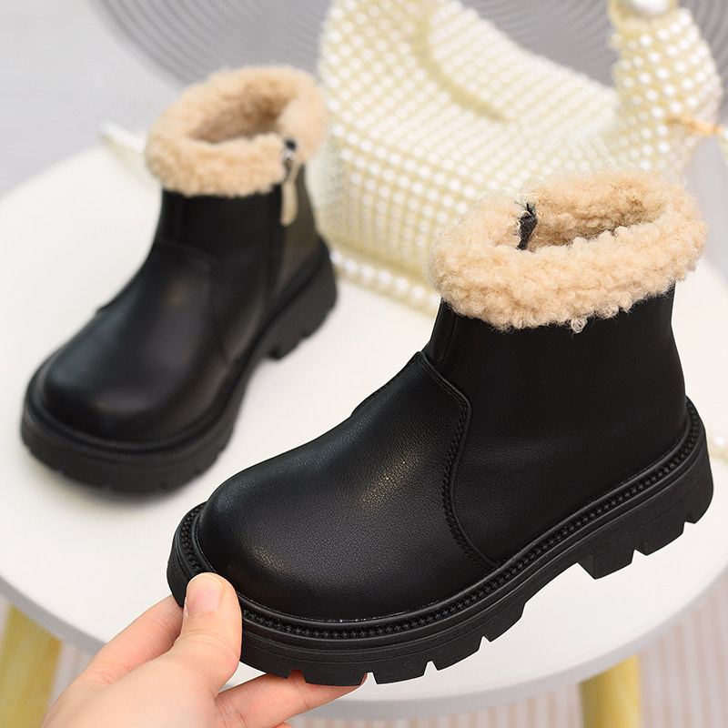 女童真皮加绒马丁靴儿童二棉靴2025秋冬新款童鞋女孩软底短靴皮靴