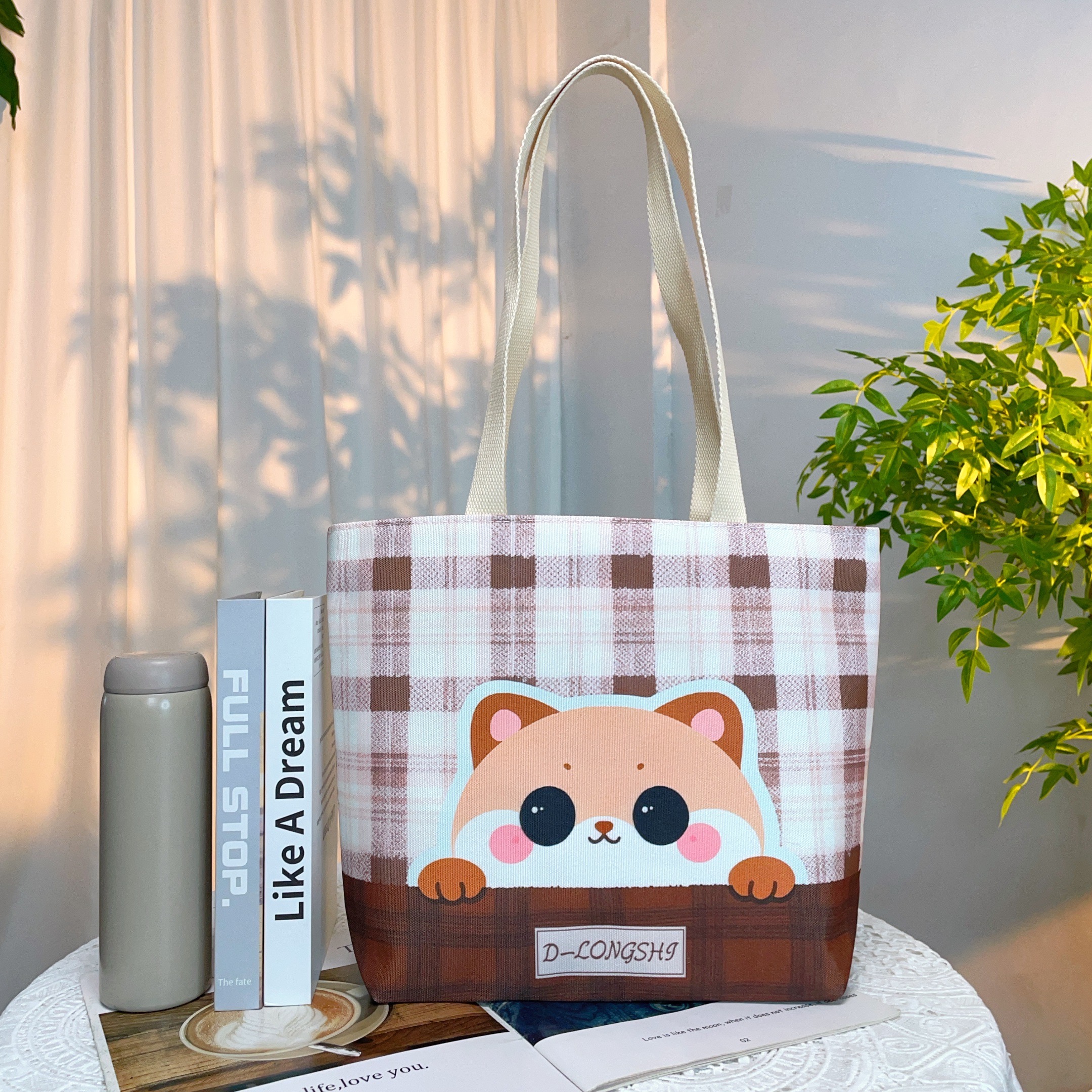 卡通帆布印花女大容量单肩包通勤托特包学生补习包便携耐磨手提袋