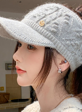 新款兔毛空顶帽冬季保暖帽女