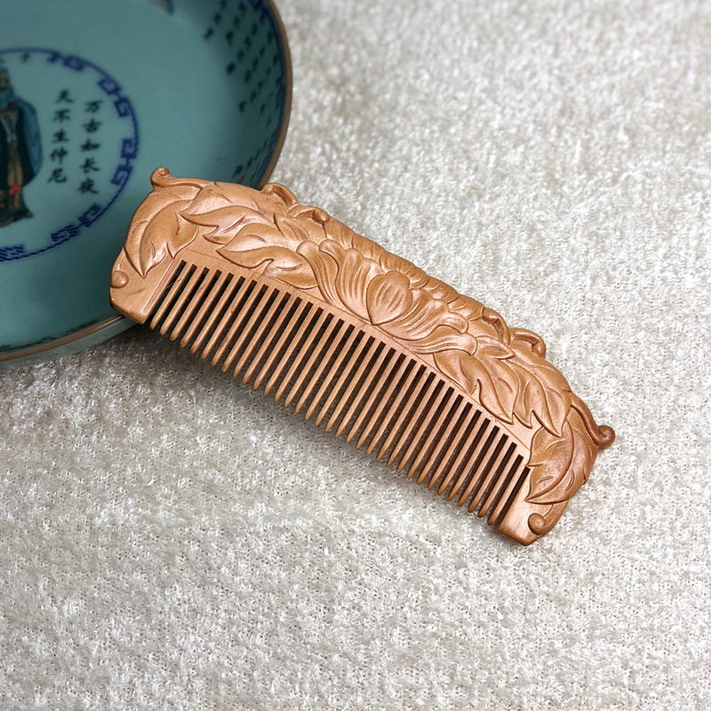 抖音同款桃木梳 双面雕刻木梳子美发梳按摩卷发梳实木梳美发工具