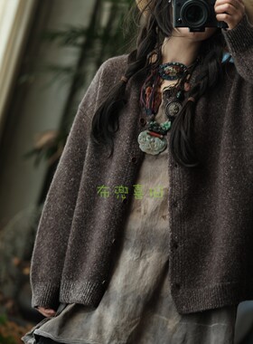 复古文艺羊毛长袖毛衣开衫24167花咖