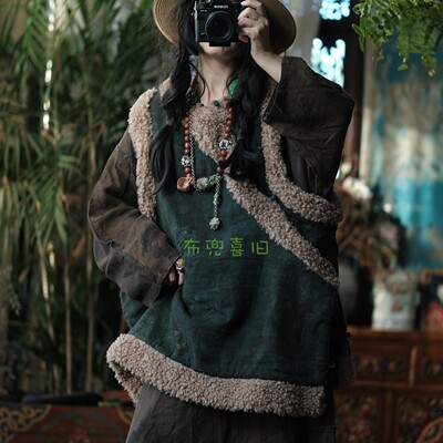 复古文艺国风中式盘扣羊卷毛夹棉坎肩马甲棉服女22241小满