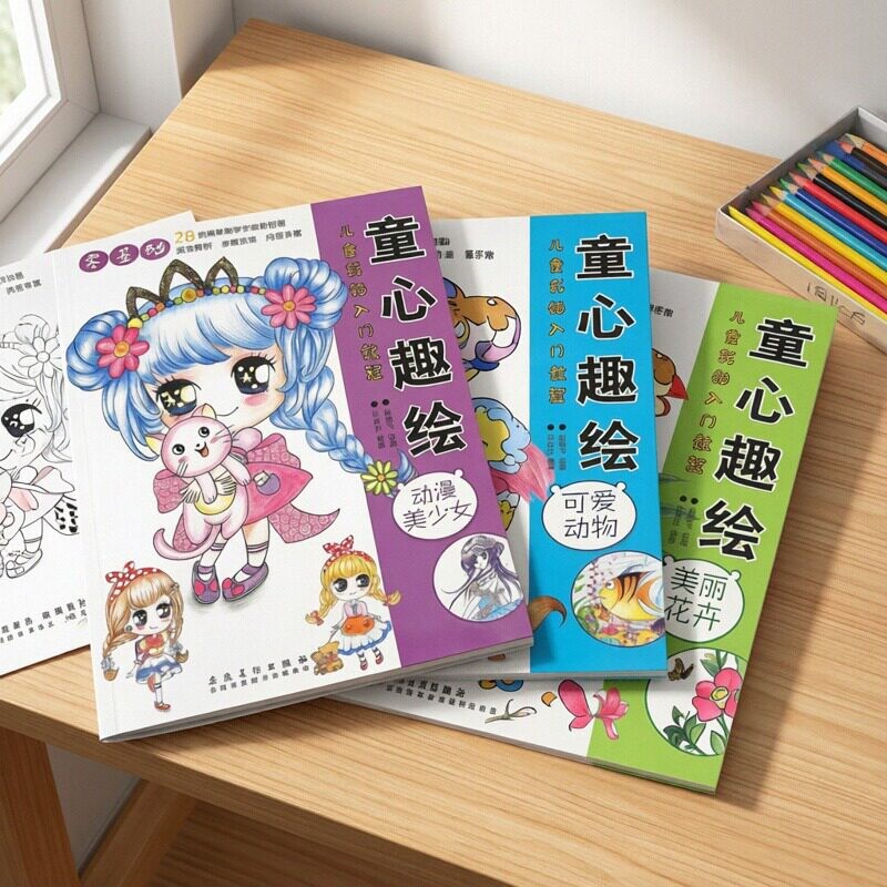 儿童彩铅画入门教程 童心趣绘赵锦飞编创意手绘动漫美少女可爱动物美丽花卉少儿彩铅画起步美术培训班教材辅5-10岁美术绘画书