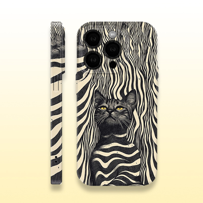 抽象斑马猫菲林手机壳亮面适用iPhone16pro红米k80华为MATE70硬壳VIVOX200pro苹果15防摔OPPOFINDX8一加ace5P