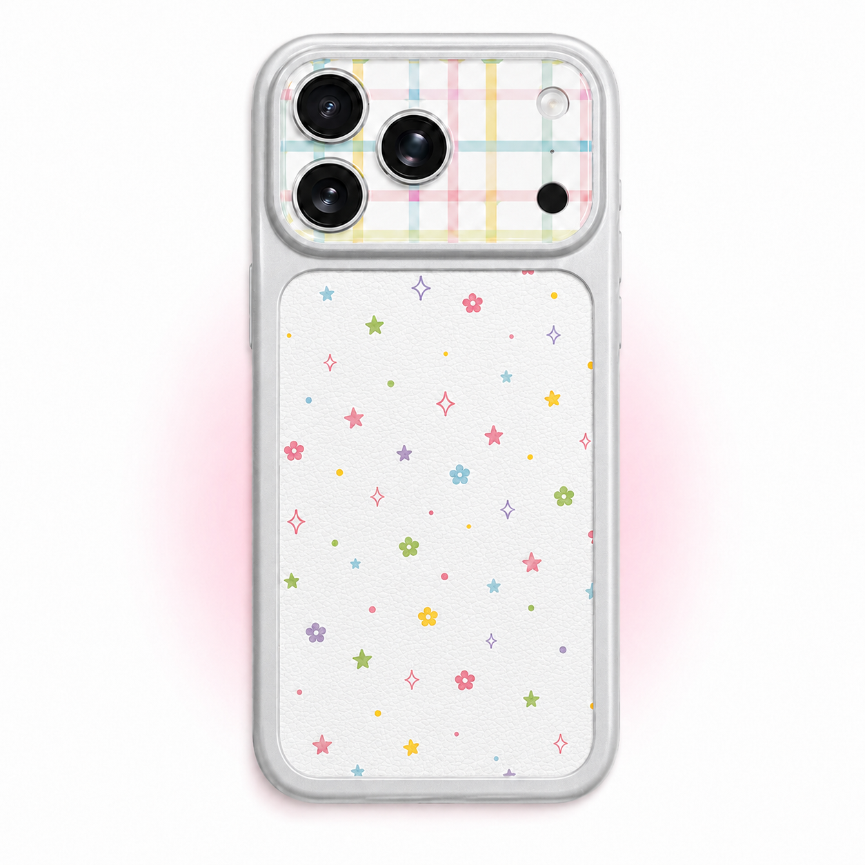多巴胺格纹星星适用iPhone16/17promax手机壳苹果14pro清新15/13pro皮纹vivoOPPO一加小清新